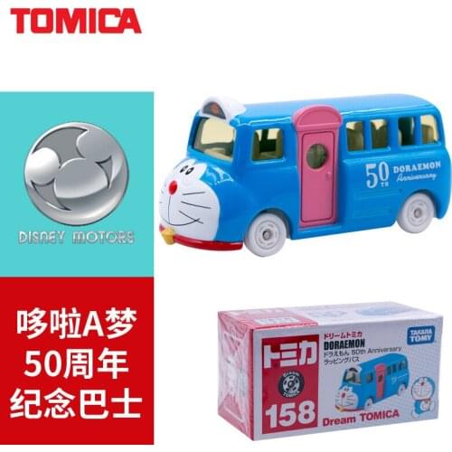 TOMY Tomica Alloy Car Model Disney Motors Simulation Car No. 158 Doraemon Bus 50th Anniversary Metal Car Collection Kids Gift