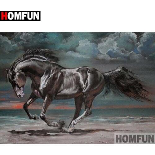 HOMFUN Full Square/Round Drill 5D DIY Diamond Painting "Animal horse" Embroidery Cross Stitch 5D Home Decor A01437