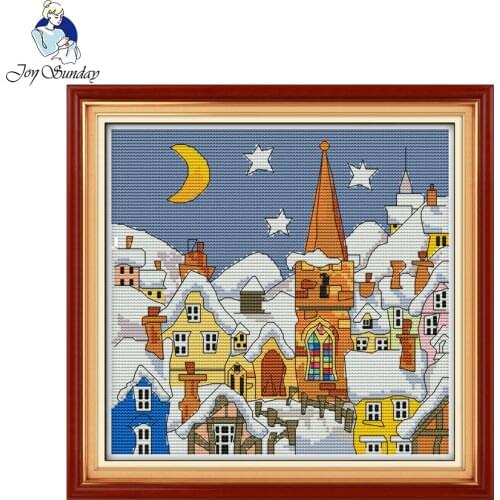 Joy Sunday Needlework DIY Cross stitch Set For Embroidery kit Street snow home decor Counted Cross-Stitching factory direct sale