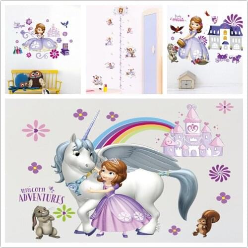 Disney Princess Sofia Wall Stickers Girls Childrens Room Living Room Bedroom Decals Self-adhesive Removable Decorative Mural