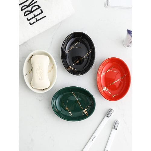 Nordic Bathroom Organizer Gold Inlay Ceramic Soap Boxes Soap Holder Storage Dish porte savon zeepbakj мыльница для кухни