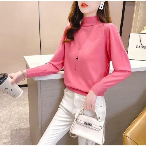 2020 autumn winter new women High-necked knit sweaters female Soft comfortable pullover sweater womens bottoming solid tops d02