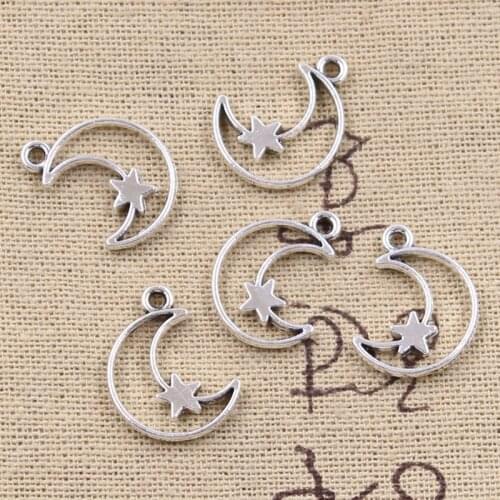 20pcs Charms Hollow Moon Star 19x14mm Antique Silver Color Plated Pendants Making DIY Handmade Tibetan Finding Jewelry
