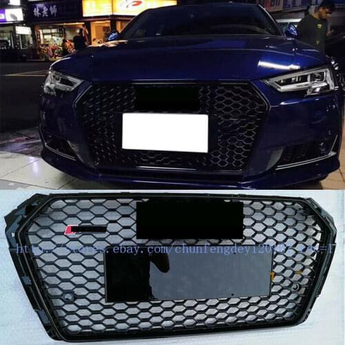 For Audi A4 B9 S4 2017 17 2018 18 2019 19 RS4 style Honeycomb Grill Grille Black Trim Chrome Ring