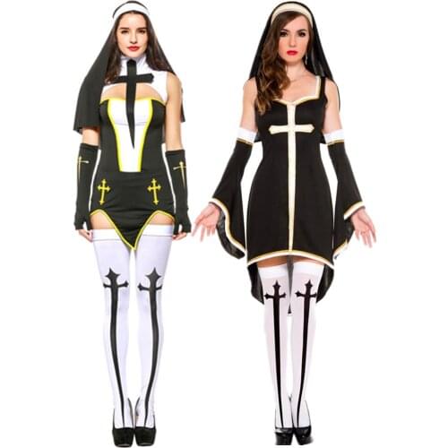 S-3XL Virgin Mary Sexy Nun Costume Adult Women Cosplay Nun Outfits Bad Habit Nun Sister Party Dress