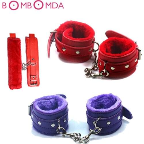 Sexy Adjustable PU Leather Handcuffs Ankle Restrictions Plush Cuff Toys Sexual Bondage Restrictions Sex BDSW Bondage Adults Game