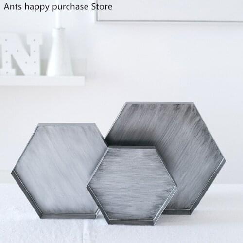 Silver tray hexagon Jewelry storage trays Plate decoration desktop decoration dessert tray