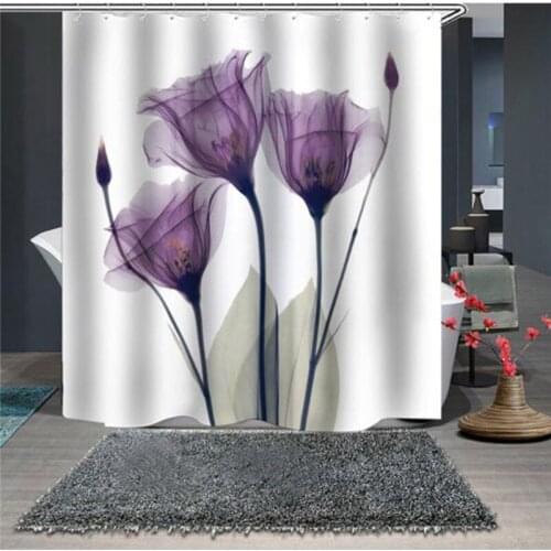 3 Size Fashion 3D Printed Lotus Bathroom Shower Curtains Flower Print Durable Waterproof Bath Curtain Hooks Rings