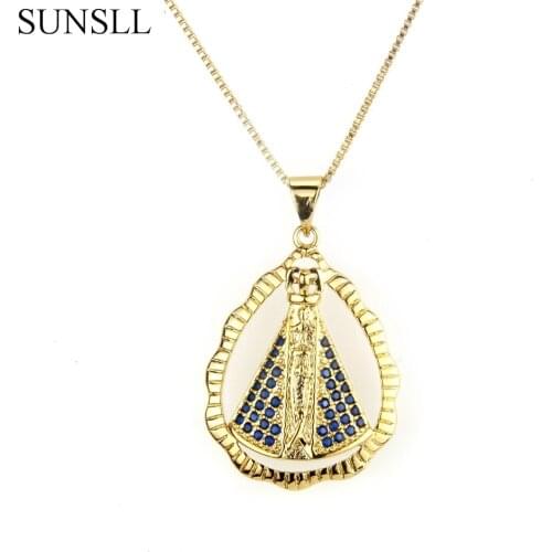 SUNSLL Two Color Copper Multicolor Cubic Zirconia Pendant Necklaces Womens Fashion Jewelry Nossa Senhora CZ Colar Feminina