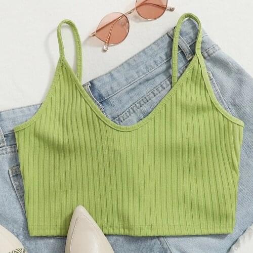 Summer Female Tops For Women Camis Knitted Solid Color Crop Top Green,blue,black,beige,white Short Tops Blusas