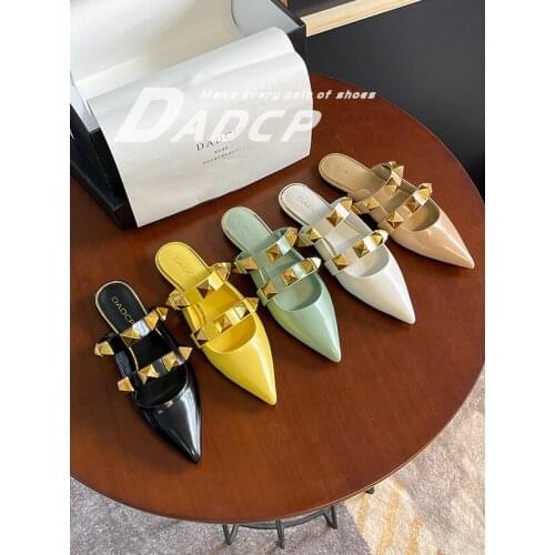 Brand 2021 summer new pointed toe sandals flat leather rivets Mary Jane topless semi-slippers free shipping for women