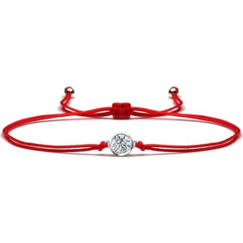 White Cubic Zirconia Rhodium Plated Round Crystal Charm Bracelet For Women 2020 New Fashion Red String Protect Nice Jewelry Gift