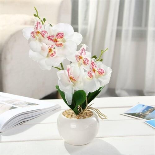 1Set Phalaenopsis simulation bonsai Artificial plant flower + Ceramic pot decorative flower set Home table bedroom accessory