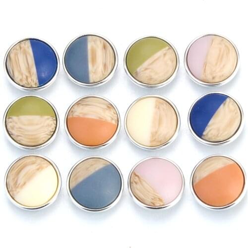 10pcs/lot New Snap Buttons Jewelry Round Resin 18MM Snap Buttons Fit Silver Color Leather Snap Bracelet Necklace ButtonJewelry