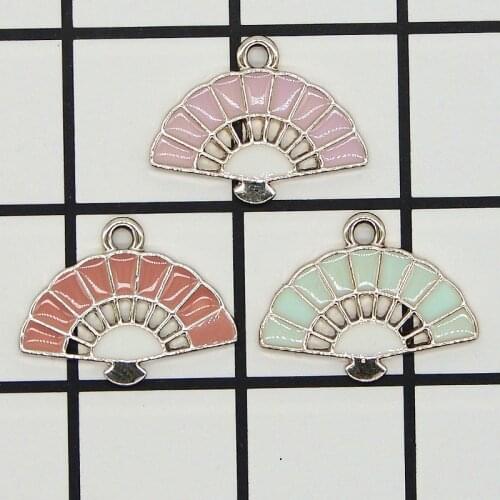 10Pcs/lot Vintage Enamel Charm Enamel Fan Pendant Necklace Fit DIY Bracelet Jewelry Making Decoration Fashion Accessories XL899