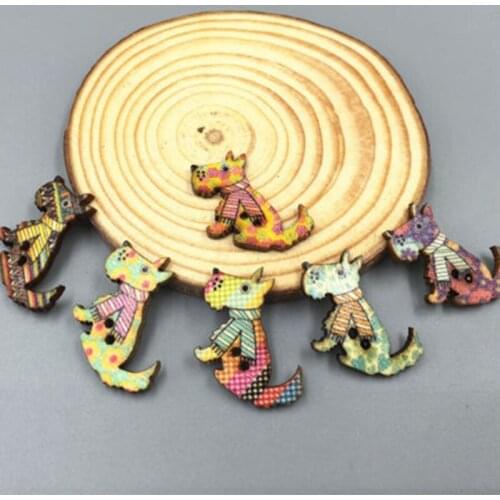 100pcs Mixed Spotted dog Wooden Buttons Fit Sewing Scrapbooking Decoration Crafts 28mm