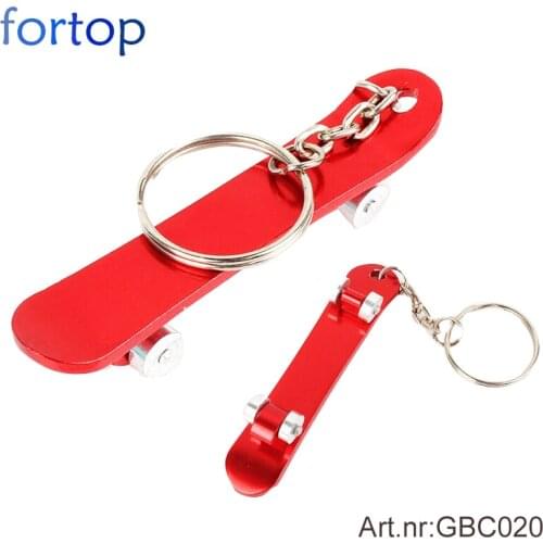 100pcs -Sport skateboard shape bottle opener keychains/Mental key ring bottle/promotion gift/laser engraving logo and mix colors