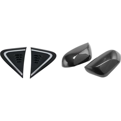 2Pcs Car Side Wing Air Flow Fender Grill Intake Vent Trim with Car Carbon Fiber Rearview Side Mirror Cover Trim