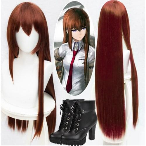 Anime Steins Gate Makise Kurisu Christina Assistant Brown Straight Long Wig Cosplay shoes boots Wig Halloween for Women Hair new