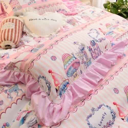 Satin Cotton Pillow Case Dream Princess Purple Pink Pillow Case 48X74cm Student Circus Pillow Cover Ruffle Bedding