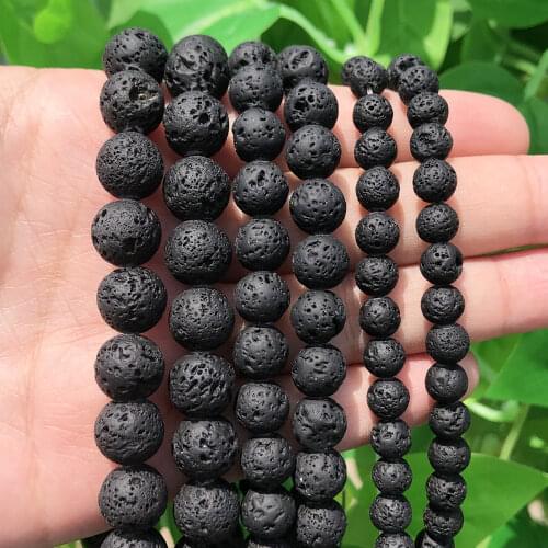 Natural Stone Beads Black Lava Hematite Round Beads For Jewelry Making Volcanic Rock Beads DIY Bracelet 15''4 6 8 10mm