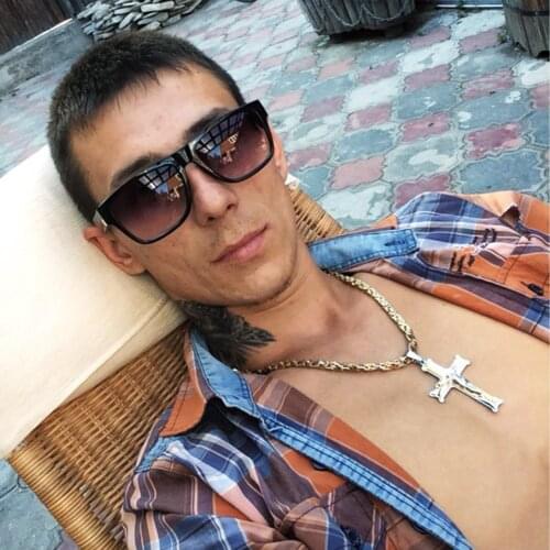 Stainless Steel Christs Jesus Cross Pendant Necklace Link Byzantine Chain Gold Silver Color Necklaces for Men 21.65" 6mm MN50