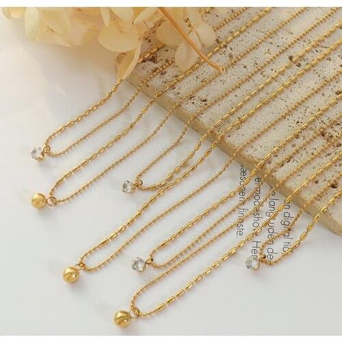 Dancy Fairy New Style Small Gold Bead Chain Necklace Matel Ball Zircon Stone Charms Necklace For Women Gril Trendy Jewelry Gift