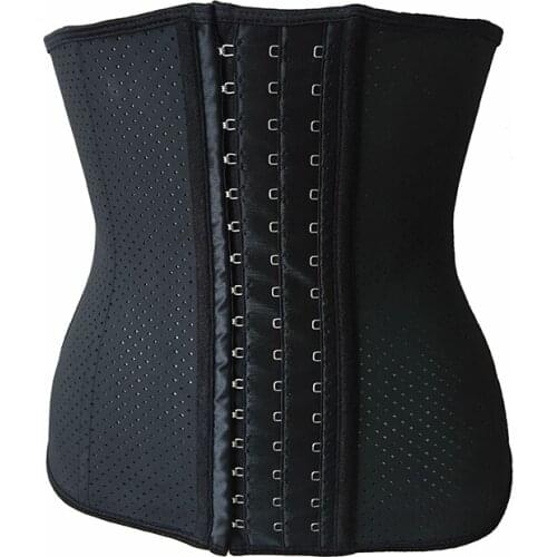 Women Latex Waist Trainer Corset Belly Slim Belt Body Shaper Modeling Strap 9 Steel Boned corset sports top Breathable Plus Size