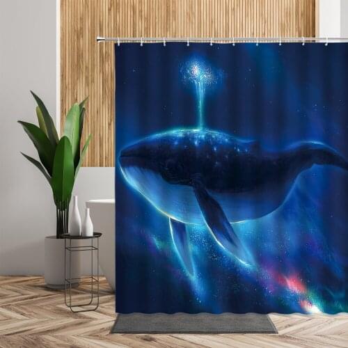 Fantasy Blue Shower Curtain Bath Whale Starry Sky Bathroom Home Decor Creative Waterproof Backdrop Fabric Printing Curtains Sets