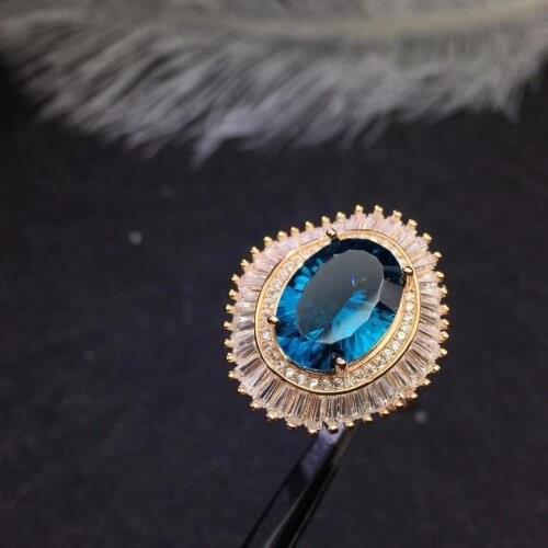 Natural blue topaz ring Free shipping Natural real blue topaz 925 sterling silver Fine jewelry 10*14mm