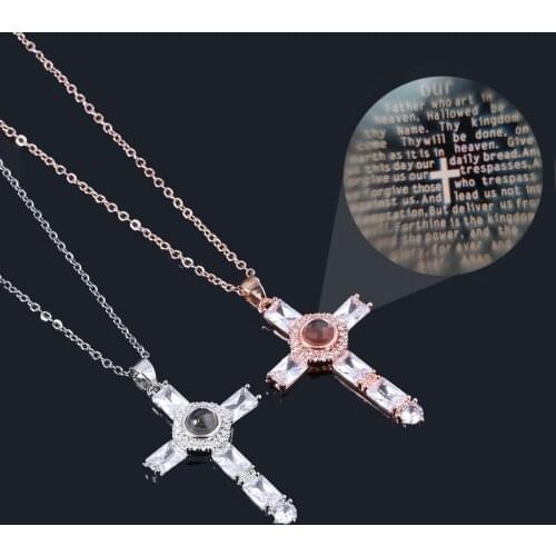 MIDY Fashion Cross Crystal Pendants Necklaces Religion Christian Church Crucifix Cross Projection Necklace Choker Women Jewelry