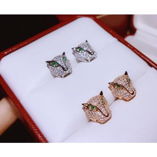 Fashion women earrings panther designer mini leopard stud earrings cute tiger animal S925 silver jewelry for girls
