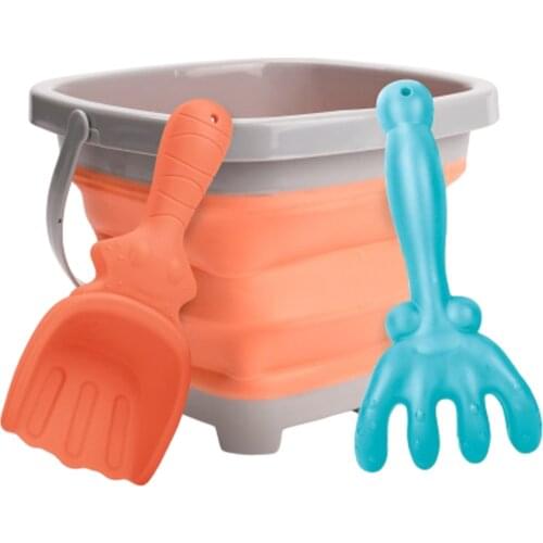 Soft Folding Bucket Childrens Beach Toys Retractable Bucket with 2 Tools