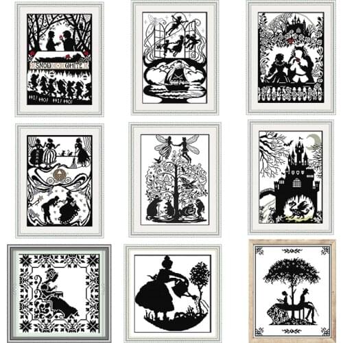 Simple black and white character pattern Cross stitch kits Aida 14CT11CT printed canvas embroidery kit DIY needlework set crafts