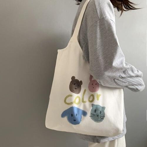 New Canvas Tote Bags for Women Casual Cartoon Animal Printing Shoulder Bag Shopping Beach Bag Cotton Cloth Female Handbag