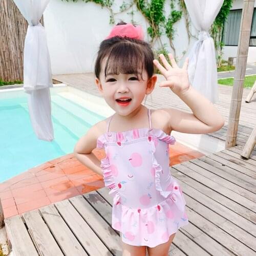 2021 New Girls One Piece Swimsuit Baby Skirt Swimwear Child Bandage Bathing Suit Cute Maiden Beachwear Ruffle Skirt Bikini 2-11Y