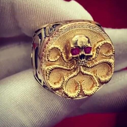 New Hot Gothic Octopus Skull Ring Punk Gold Color Seaman Rings Men Biker Party Jewelry Gift for Sailor Jewelry Wholesale