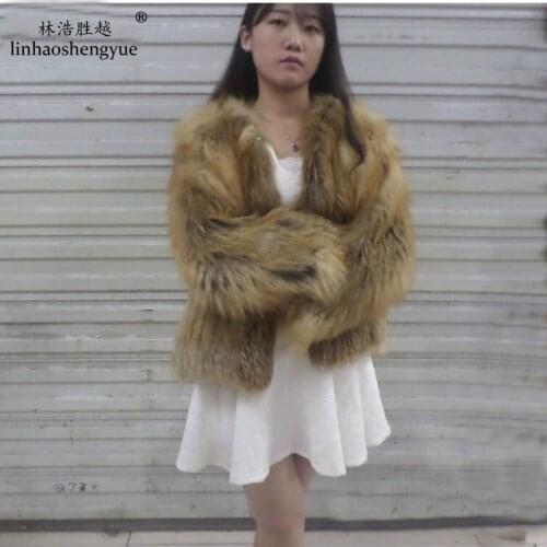 Linhaoshengyue The Real Natural Raccoon Fur Coat