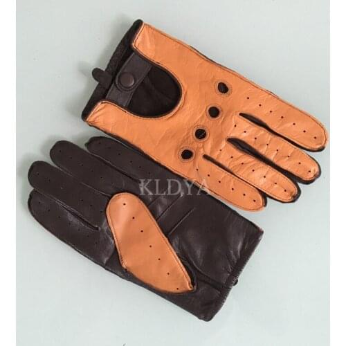 Men Leather Gloves Mens Casual Mitten Non-Slip Breathable Sheepskin Gloves Male Thin Unlined Driving Gloves Free Shipping A29