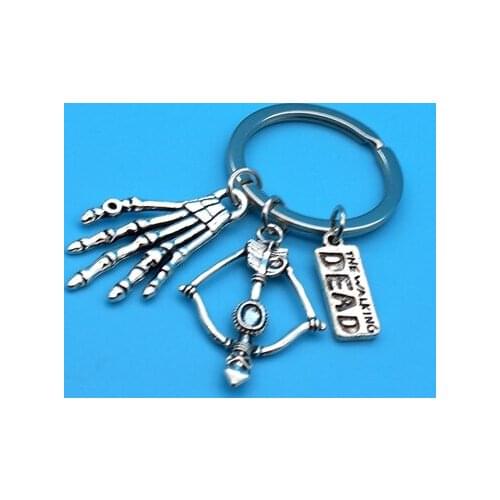 New Fashion KeychainThe Walking Dead Pendants DIY Men Jewelry Car Key Chain Ring Holder Souvenir For Gift bow Bone hand