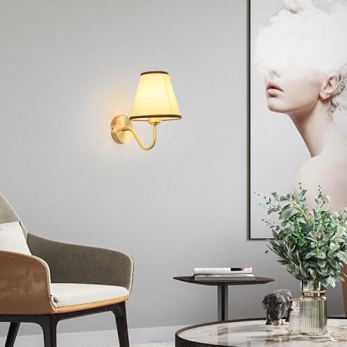 All Copper Led Wall Light Modern 110v 220v Small Wall Lamp Living Room Bedroom Bedside Kitchen Dining Room Lamp Fabric Lampshade