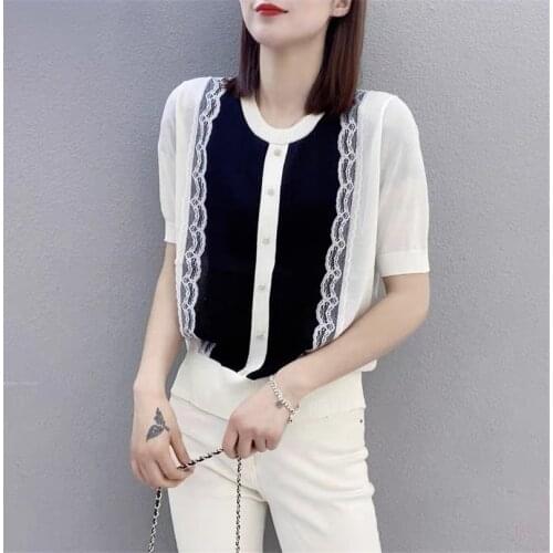 20479 (under No. 5, row 5, room 3) non real shooting net red picture round neck LACE SHORT SLEEVE Pullover Sweater 42