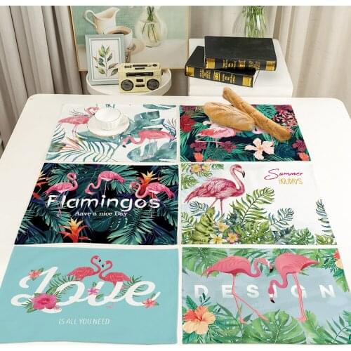 Cartoon Flamingo Printing Non-slip Insulation Placemat Coaster Table Dinner Table Mats Cotton linen Pads Home Decor 42*32cm 0064
