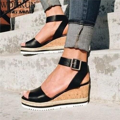 Retro Womens Fashion Open Toe Ankle Platform Wedges Shoes Ladies Roman Sandals Buty Damskie Wedges Shoes Mujer