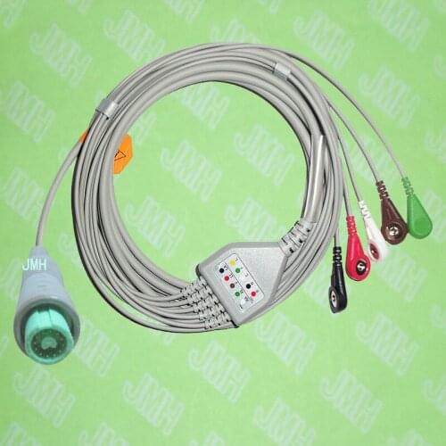 Compatible with 12pin Fukuda Denshi ECG Machine the one-piece 5 lead cable and Snap leadwire,IEC or AHA