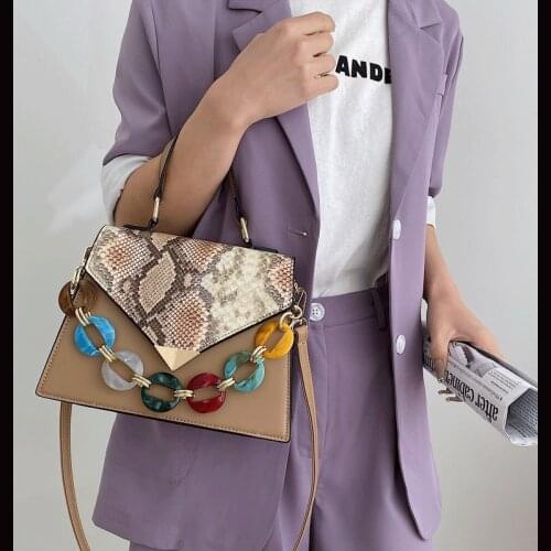 Women Serpentine Leather Handbags Luxury Brand Shoulder Bag Female Sac Crossbody Bags Women Flap Messenger Bag Panelled Tote New