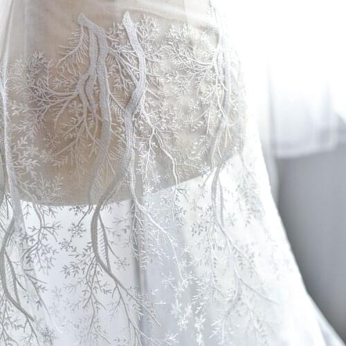 1M Snowflake Embroidery Lace Fabric Wedding Veil Fashion Top Grade Gauze Cloth Dress Accessories White