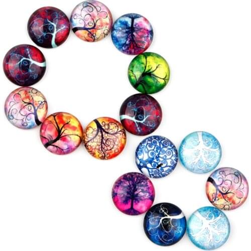 Xinyao 20pcs 10pcs Tree of Life Glass Cabochon Round Mixed Glass Cabochon for DIY Jewelry Findings