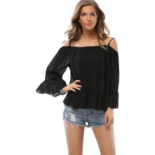 Summer Women Tops Chiffon Shirt Fashion Camy Top Women Tees 2018 Summer Shirts Solid Women Long Sleeve Off Shoulder Ruffle Shirt