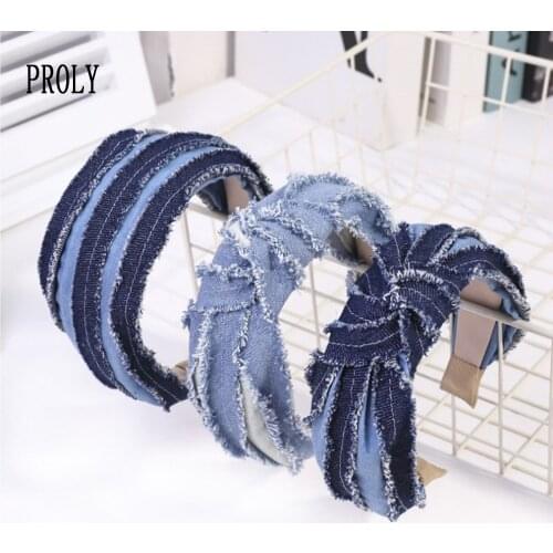 PROLY New Fashion Women Hair Accessories Soft Denim Headband For Adult Vintage Individuality Headwear Hairband Wholesale